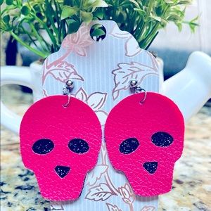 Candy Skull Faux Leather Earrings